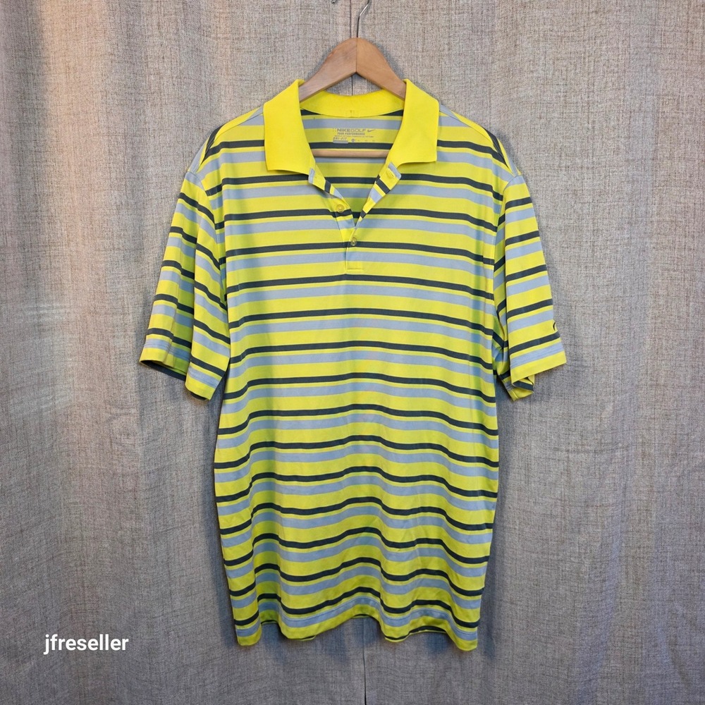 Nike Golf Tour Performance Dri-FIT Polo Shirt Men's XL Yellow Grey Blue Striped